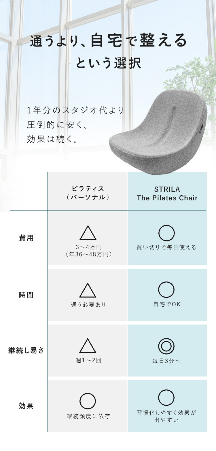 STRILA｜座るだけで開脚がスムーズに。姿勢を整えるピラティスチェア
